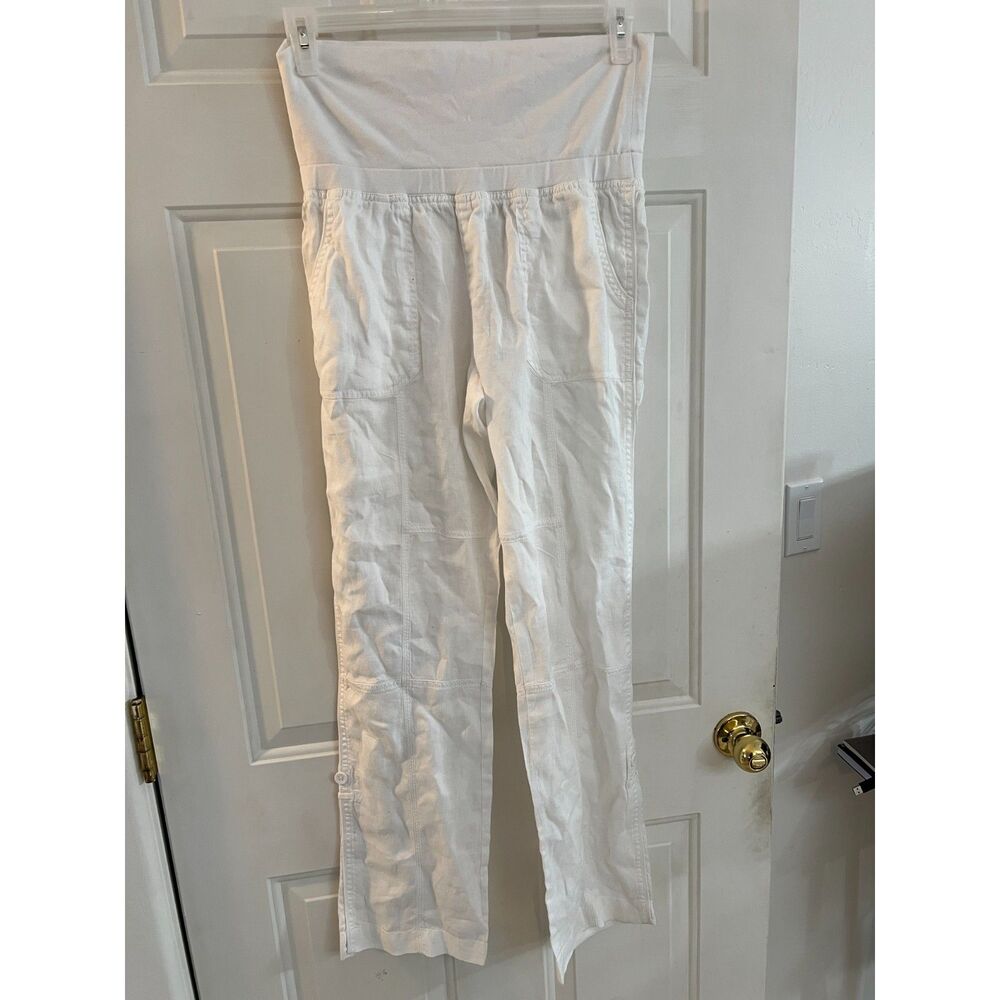 Calvin Klein Performance 100% Linen White Pants Quick Dry Roll Tab Pockets Small